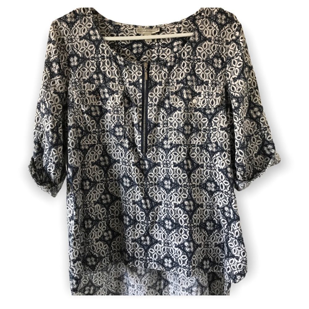 Dana Buchman Linen blend floral pattern blouse with 3/4 sleeves (T3)